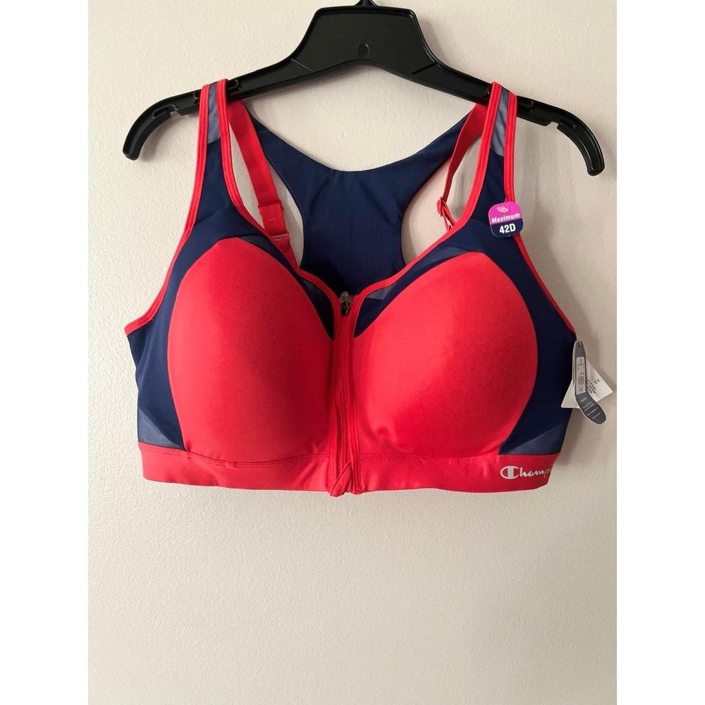 Champion Women's Motion Control Zip Front Sports Bra Red and Navy 42D NWT